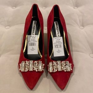 Karl Lagerfeld red suede pumps